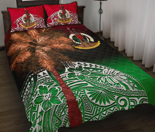 Vanuatu Quilt Bed Set Polynesian Palm Tree Flag