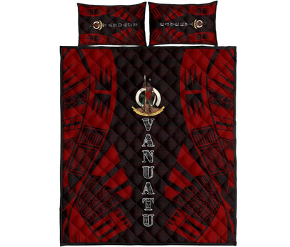 Vanuatu Quilt Bed Set - Vanuatu Coat Of Arms Red Tattoo Style