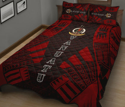Vanuatu Quilt Bed Set - Vanuatu Coat Of Arms Red Tattoo Style
