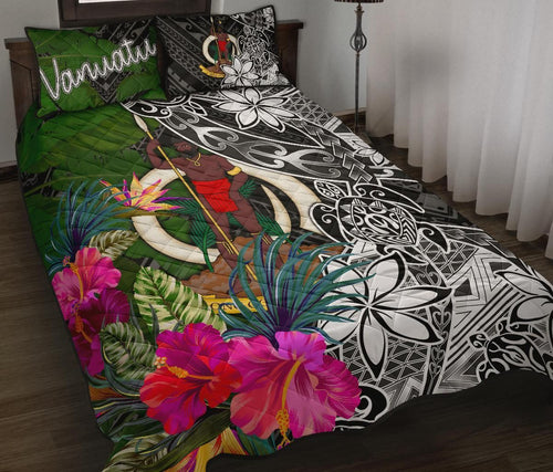 Vanuatu Quilt Bed Set - Turtle Plumeria Banana Leaf