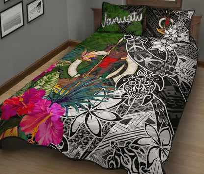 Vanuatu Quilt Bed Set - Turtle Plumeria Banana Leaf