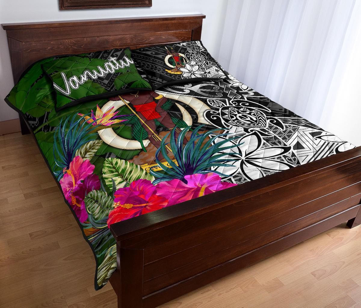 Vanuatu Quilt Bed Set - Turtle Plumeria Banana Leaf