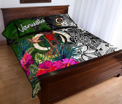 Vanuatu Quilt Bed Set - Turtle Plumeria Banana Leaf