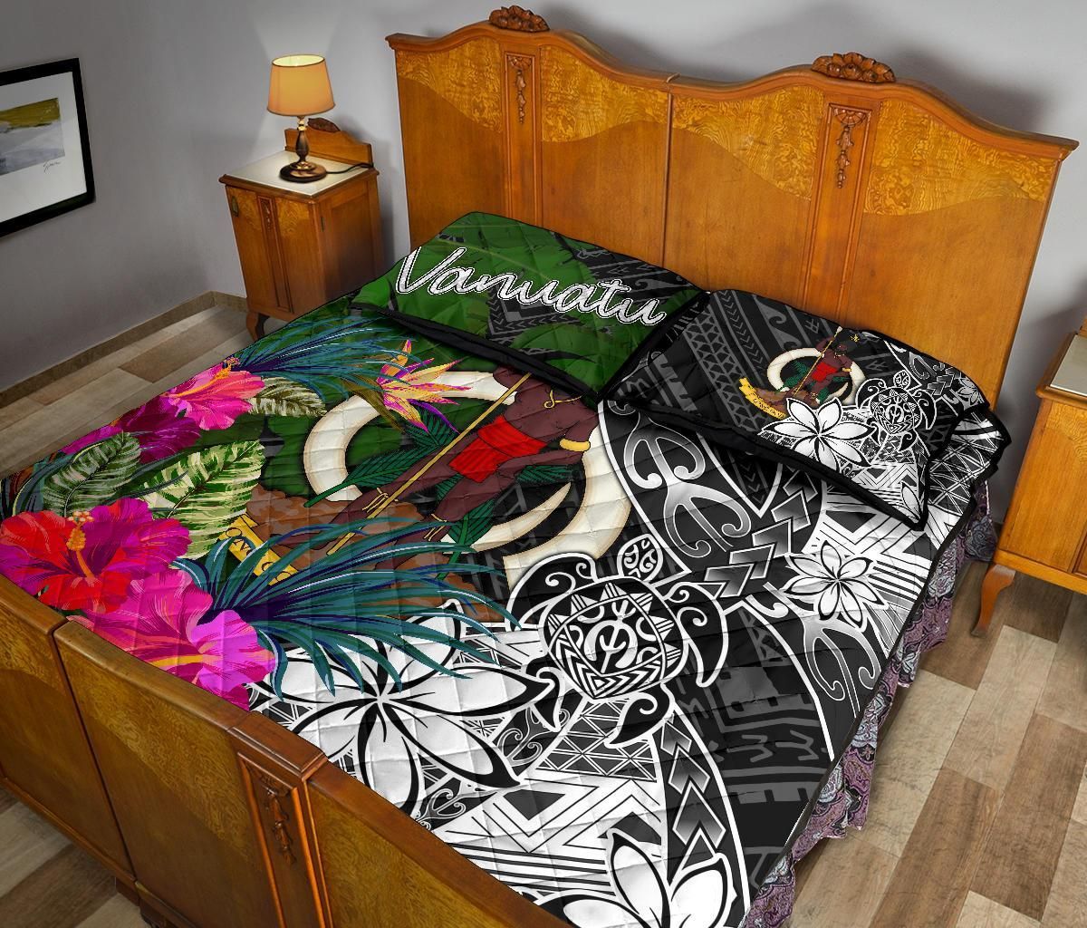 Vanuatu Quilt Bed Set - Turtle Plumeria Banana Leaf