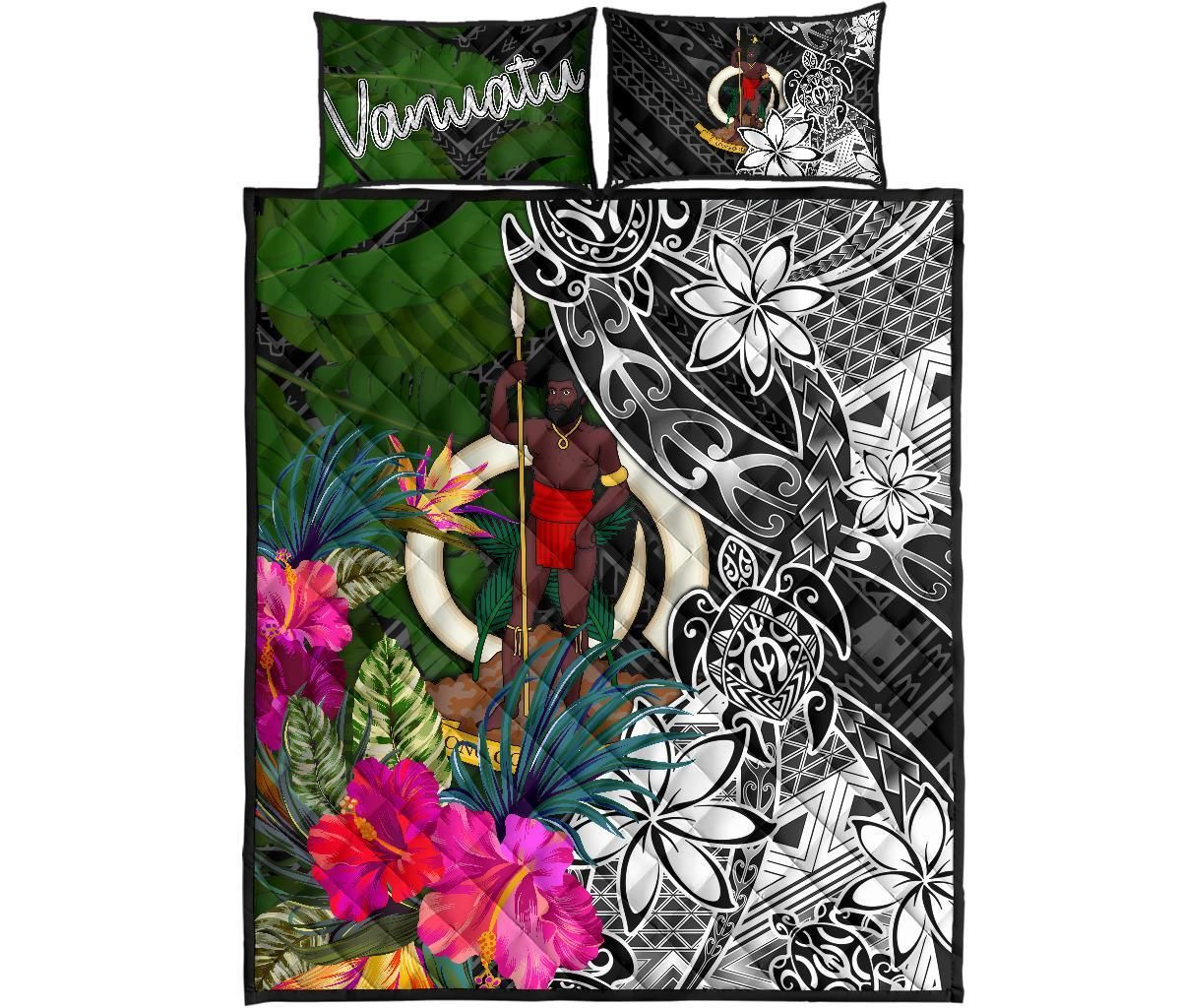 Vanuatu Quilt Bed Set - Turtle Plumeria Banana Leaf