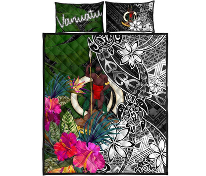 Vanuatu Quilt Bed Set - Turtle Plumeria Banana Leaf