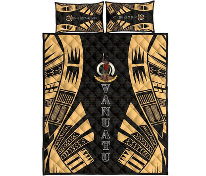 Vanuatu Quilt Bed Set - Vanuatu Coat Of Arms Yellow Tattoo Style