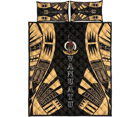Vanuatu Quilt Bed Set - Vanuatu Coat Of Arms Yellow Tattoo Style