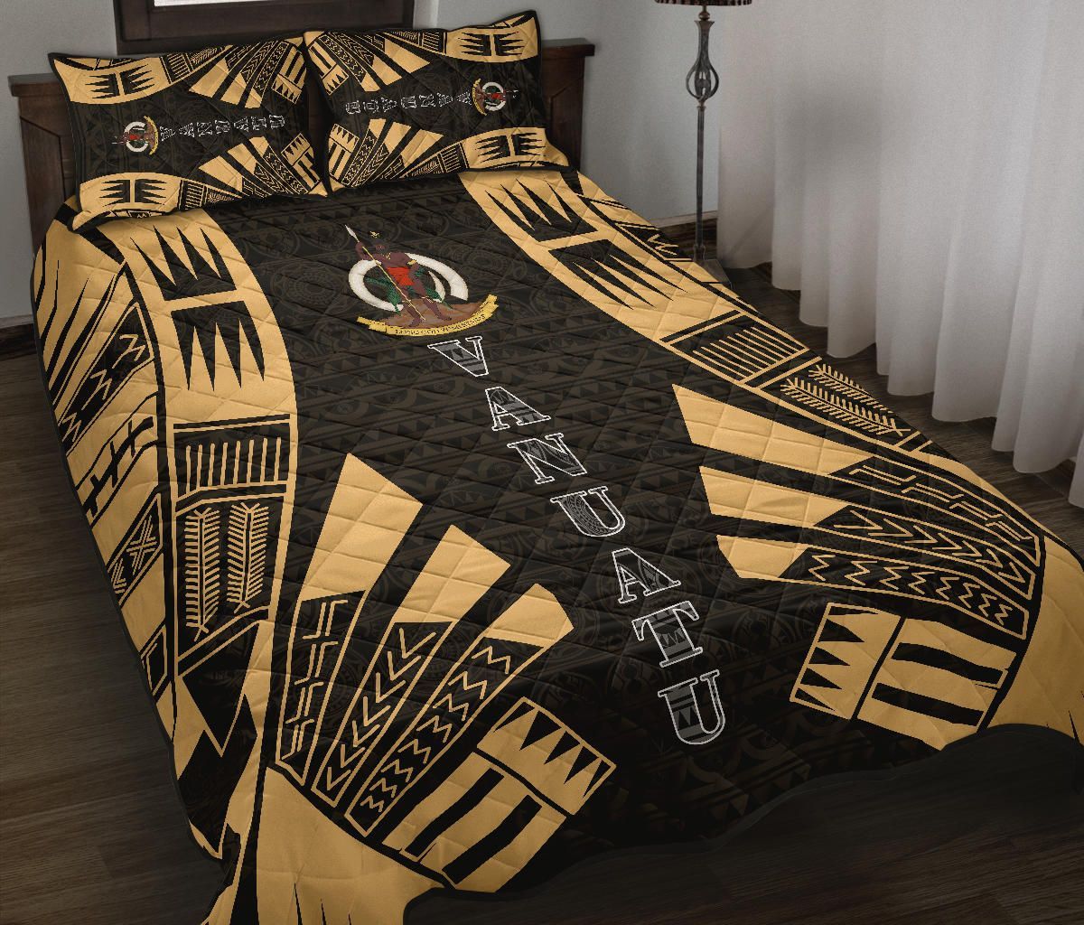 Vanuatu Quilt Bed Set - Vanuatu Coat Of Arms Yellow Tattoo Style