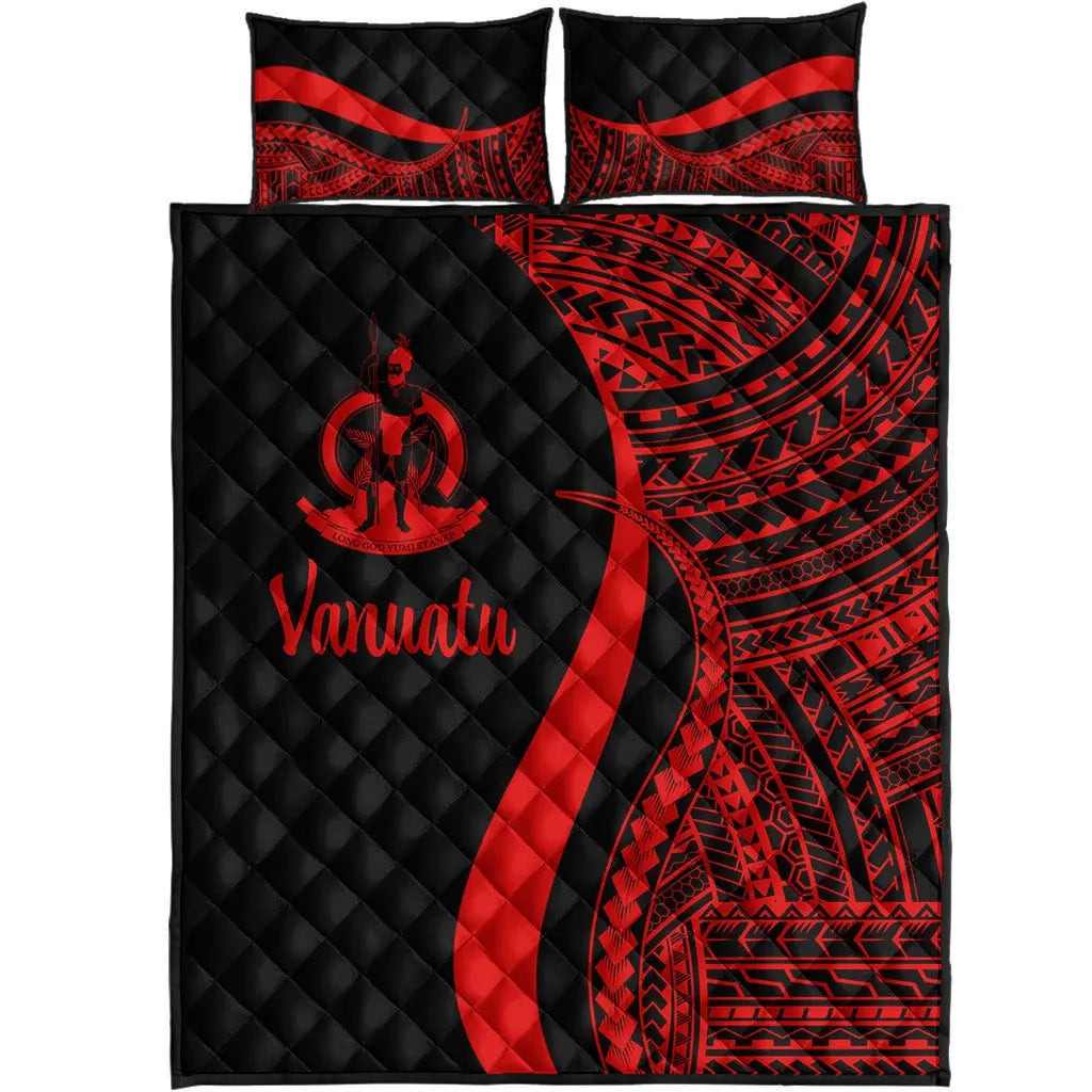 Vanuatu Quilt Bed Set - Red Polynesian Tentacle Tribal Pattern