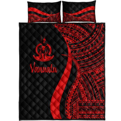 Vanuatu Quilt Bed Set - Red Polynesian Tentacle Tribal Pattern