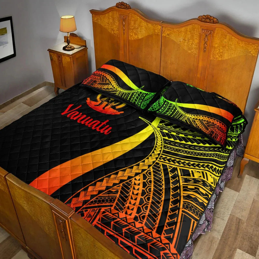 Vanuatu Quilt Bed Set - Reggae Polynesian Tentacle Tribal Pattern