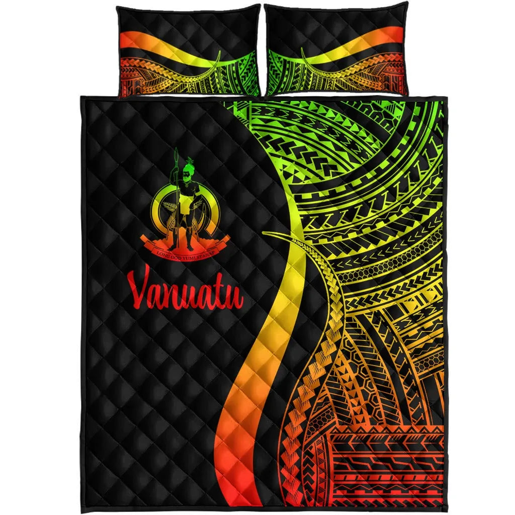 Vanuatu Quilt Bed Set - Reggae Polynesian Tentacle Tribal Pattern