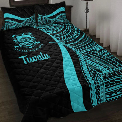 Vanuatu Quilt Bed Set - Turquoise Polynesian Tentacle Tribal Pattern