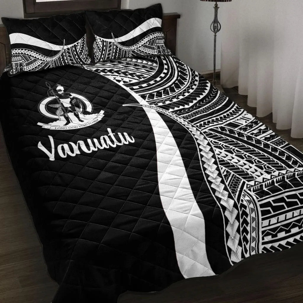 Vanuatu Quilt Bed Set - White Polynesian Tentacle Tribal Pattern