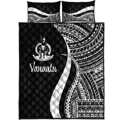 Vanuatu Quilt Bed Set - White Polynesian Tentacle Tribal Pattern
