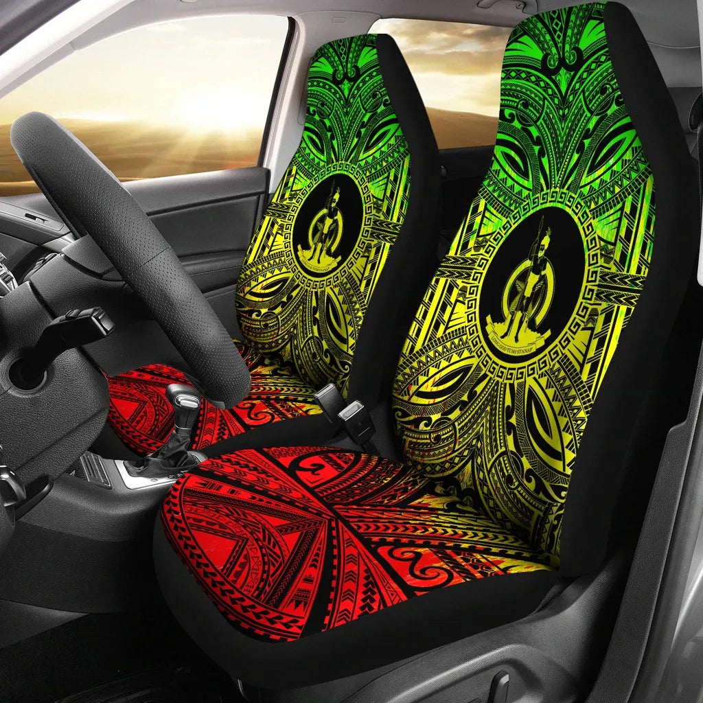 Vanuatu Car Seat Cover - Vanuatu Coat Of Arms Polynesian Reggae Style