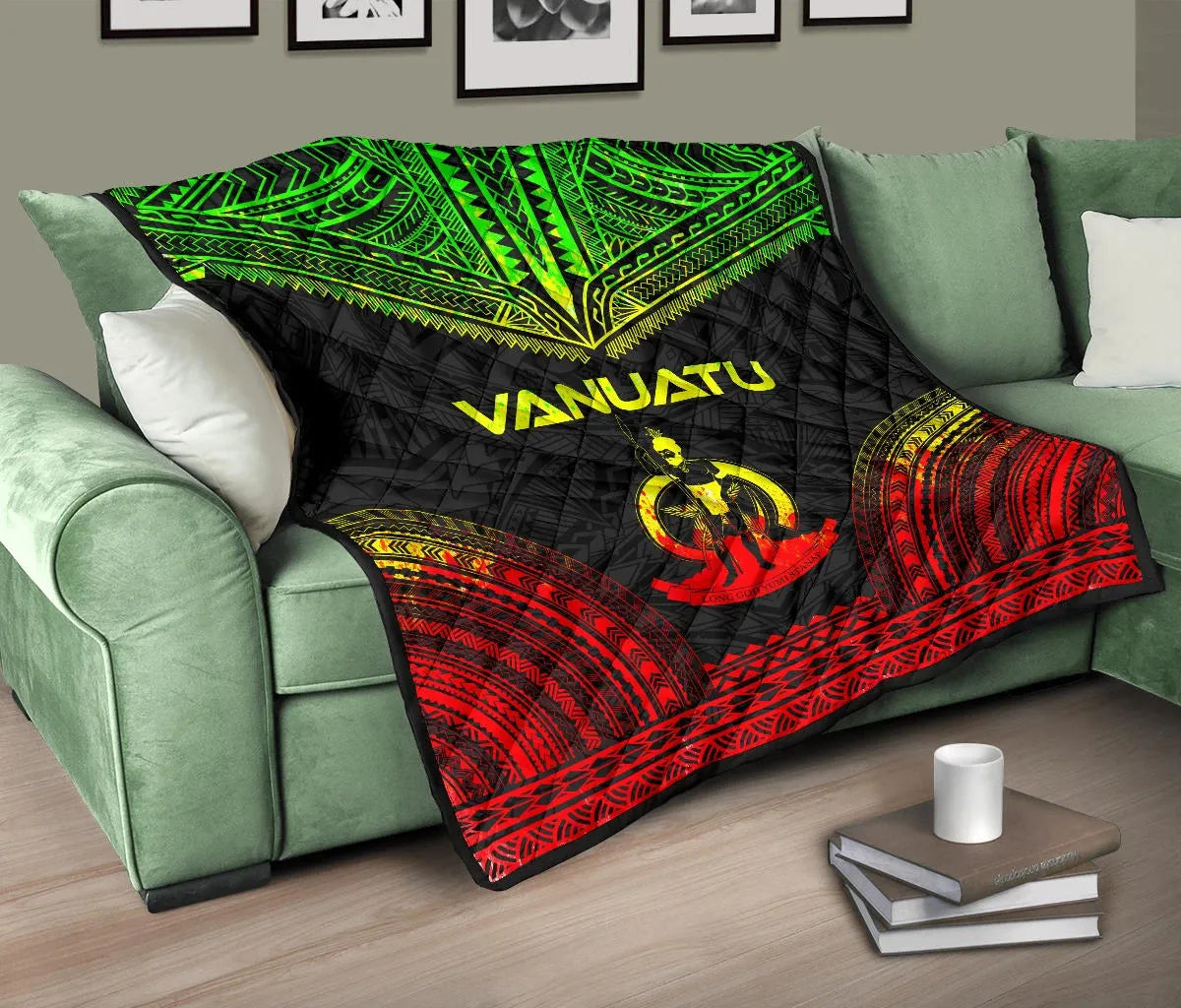 Vanuatu Premium Quilt - Vanuatu Coat Of Arms Polynesian Chief Reggae Version