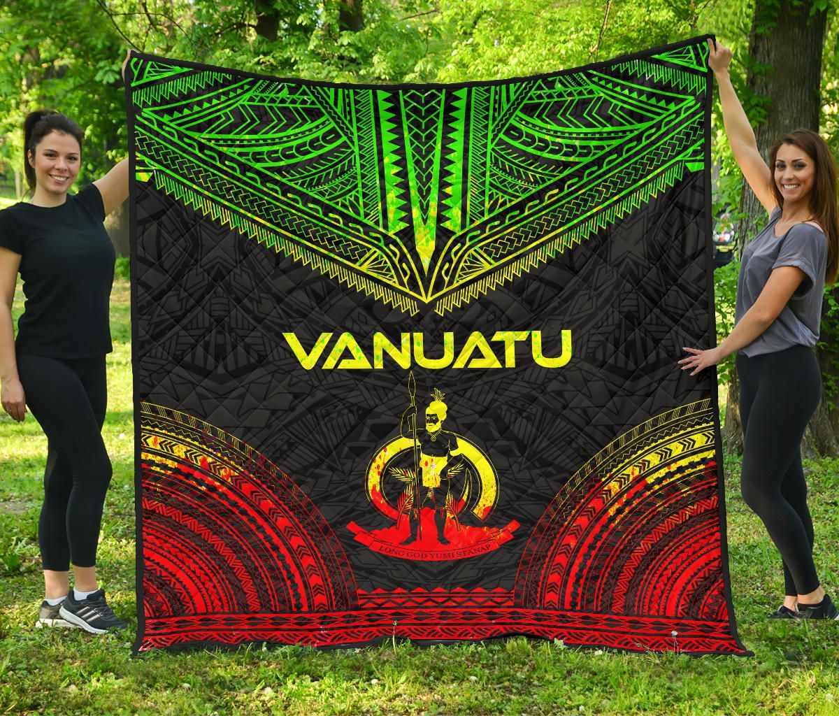 Vanuatu Premium Quilt - Vanuatu Coat Of Arms Polynesian Chief Reggae Version