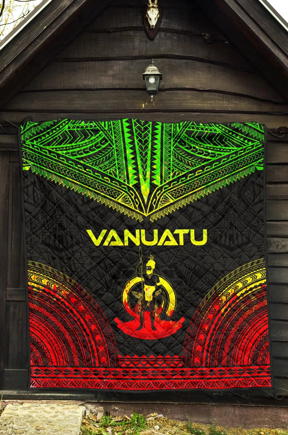 Vanuatu Premium Quilt - Vanuatu Coat Of Arms Polynesian Chief Reggae Version