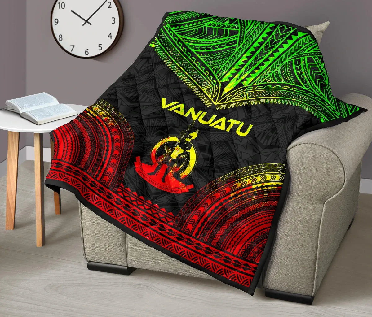 Vanuatu Premium Quilt - Vanuatu Coat Of Arms Polynesian Chief Reggae Version
