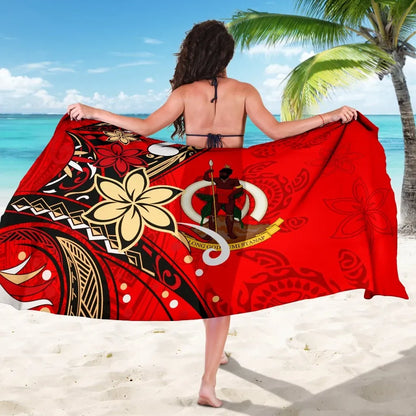 Vanuatu Sarong - Tribal Flower With Special Turtles Red Color