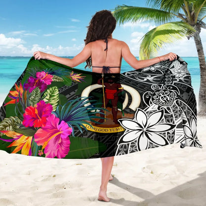Vanuatu Sarong - Turtle Plumeria Banana Leaf