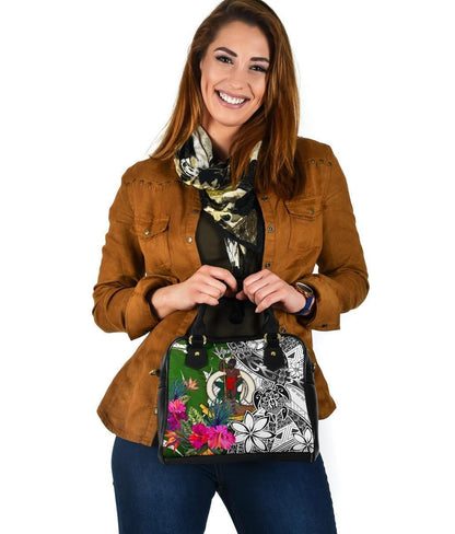 Vanuatu Shoulder Handbag White - Turtle Plumeria Banana Leaf