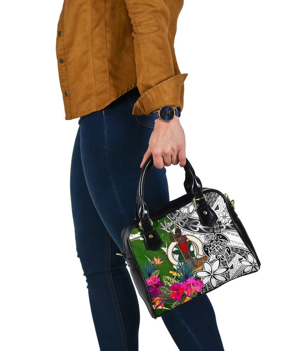 Vanuatu Shoulder Handbag White - Turtle Plumeria Banana Leaf