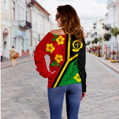 Vanuatu Off Shoulder Sweatshirt Tribal Polynesia Tattoo With Map