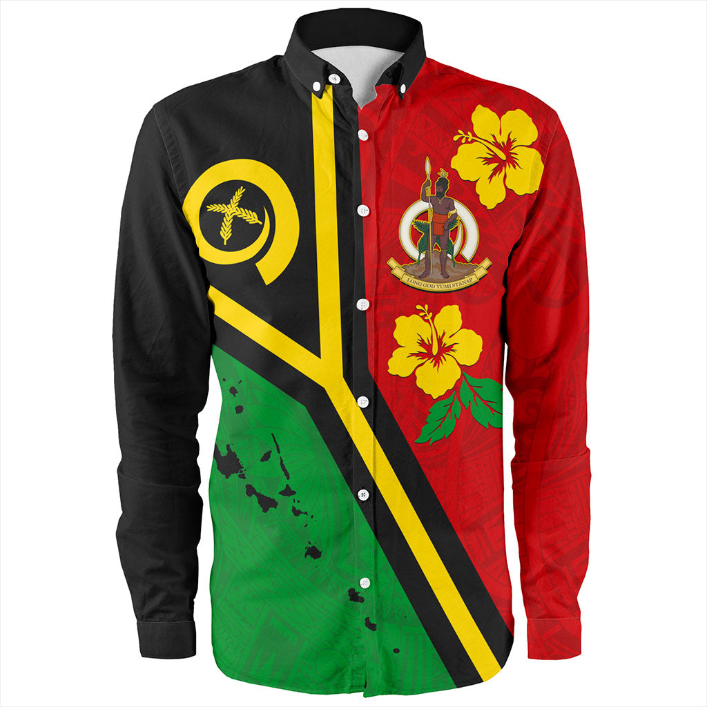 Vanuatu Long Sleeve Shirt Tribal Polynesia Tattoo With Map