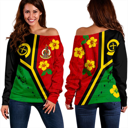 Vanuatu Off Shoulder Sweatshirt Tribal Polynesia Tattoo With Map