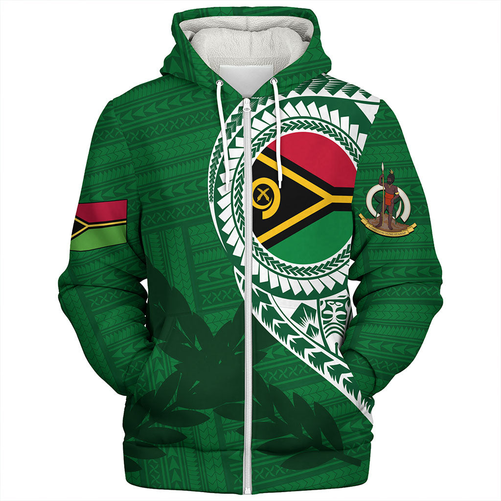 Vanuatu Sherpa Hoodie Tribal Melanesia Leaf
