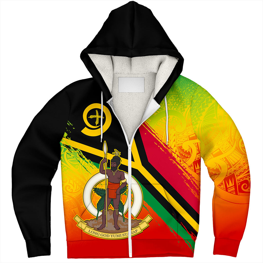 Vanuatu Sherpa Hoodie Tribal Pattern Flag Grunge