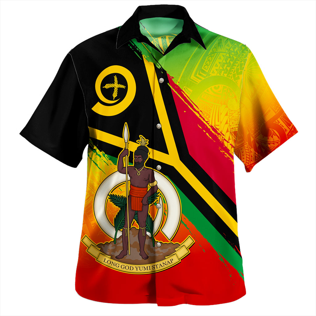 Vanuatu Hawaiian Shirt Tribal Pattern Flag Grunge