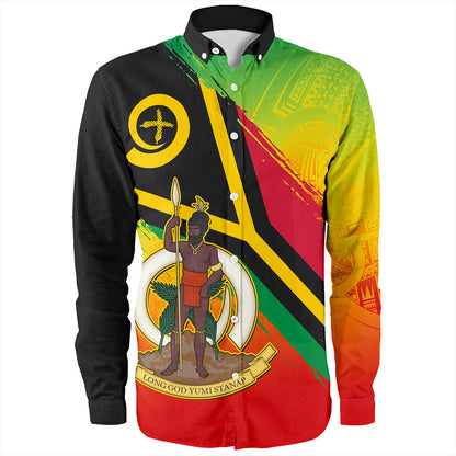 Vanuatu Long Sleeve Shirt Tribal Pattern Flag Grunge