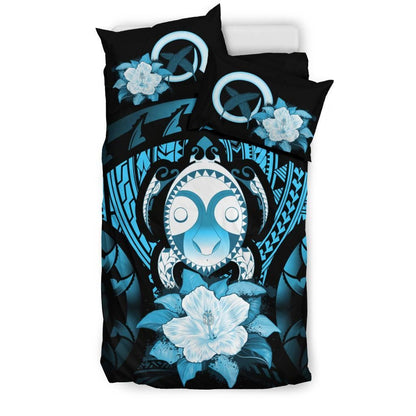 Vanuatu Duvet Cover Set - Turtle Tiki Face &Turquoise Hibiscus