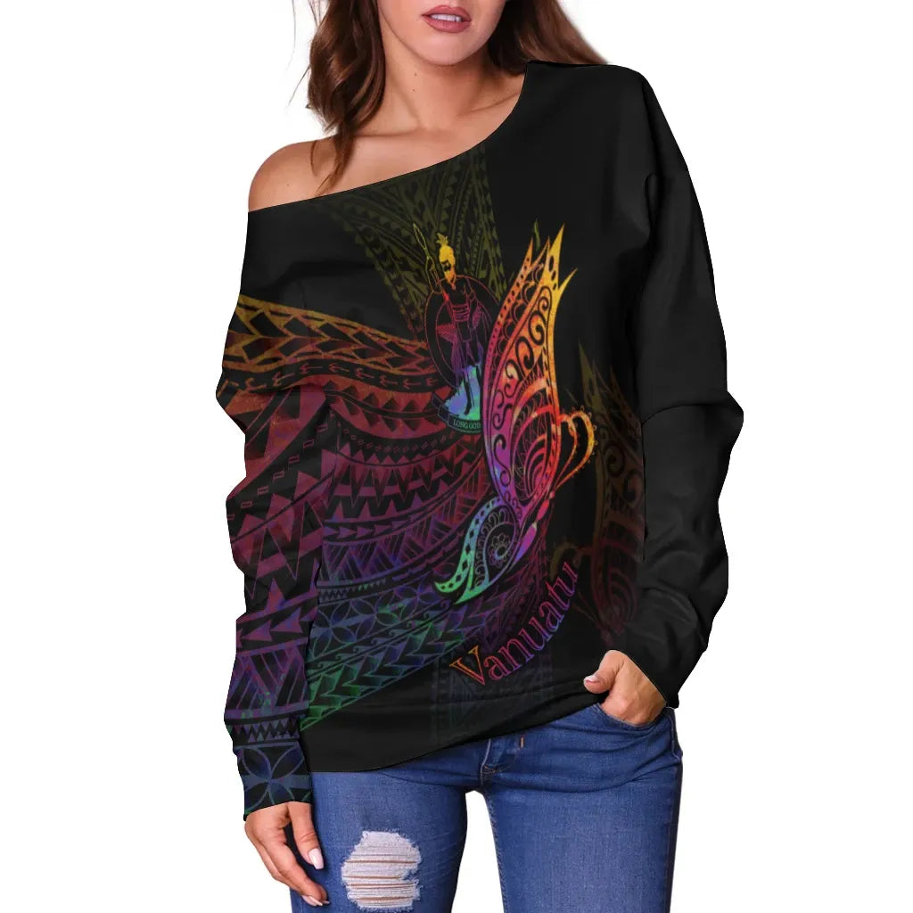 Vanuatu Women Off Shoulder Sweater - Butterfly Polynesian Style