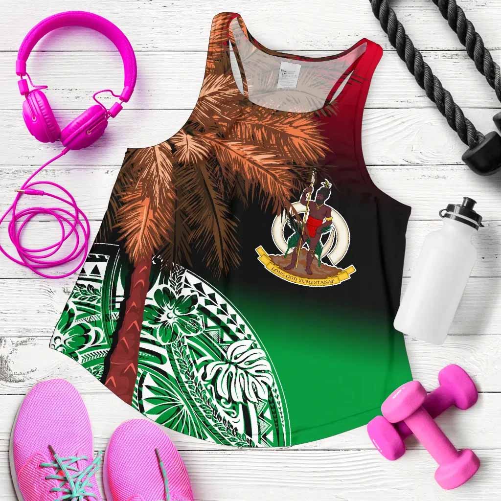Vanuatu Women Racerback Tank Polynesian Palm Tree Flag