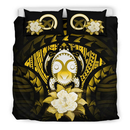 Vanuatu Duvet Cover Set - Turtle Tiki Face & Yellow Hibiscus