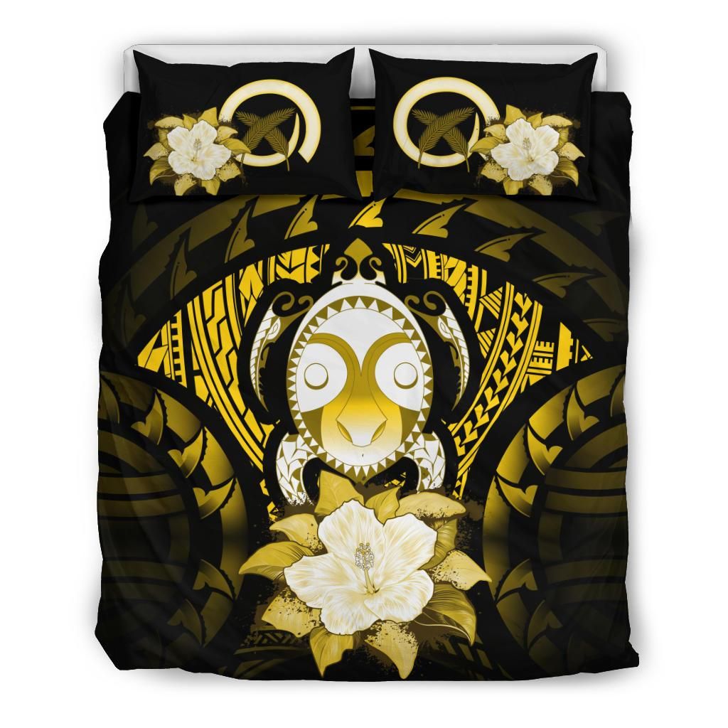 Vanuatu Duvet Cover Set - Turtle Tiki Face & Yellow Hibiscus