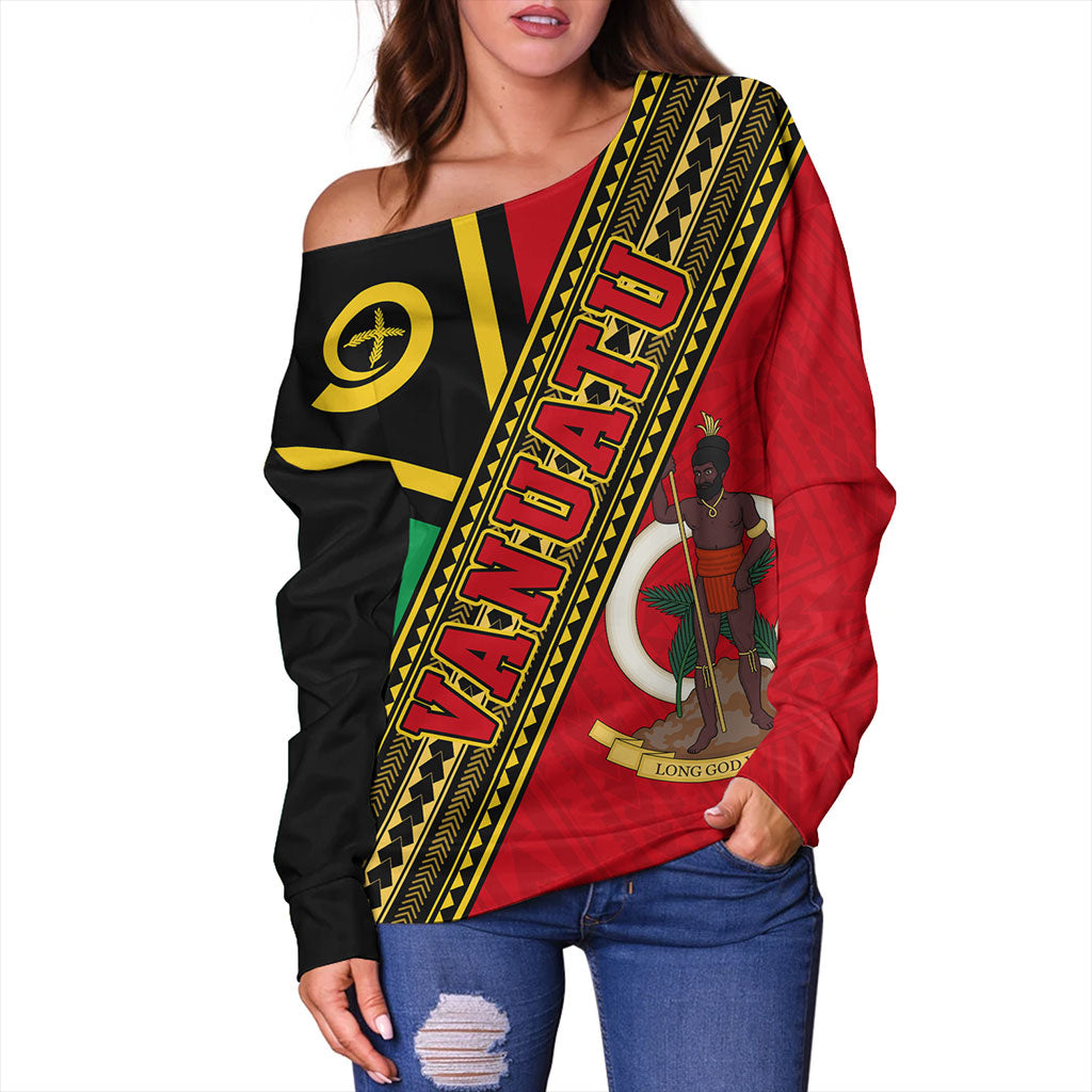Vanuatu Off Shoulder Sweatshirt Flag And Coat Of Arms