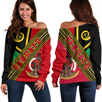 Vanuatu Off Shoulder Sweatshirt Flag And Coat Of Arms