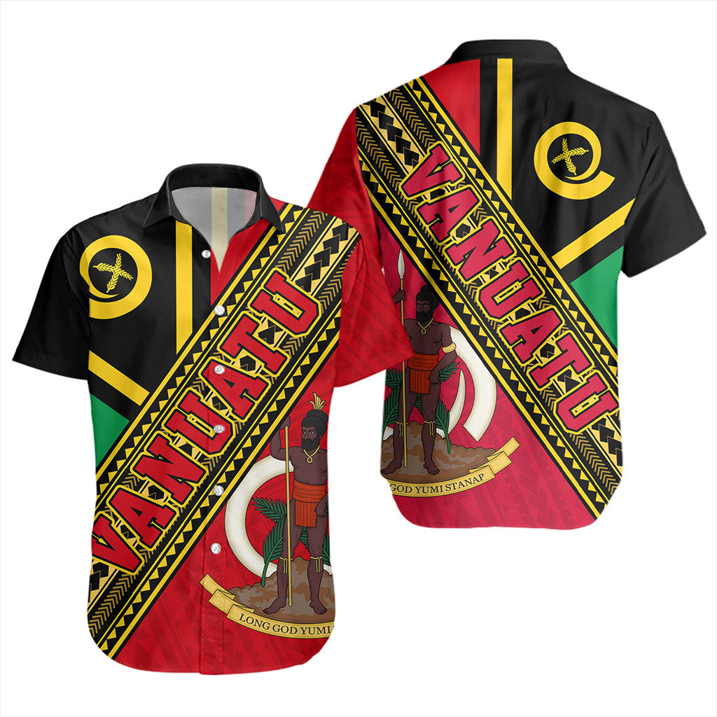 Vanuatu Short Sleeve Shirt Flag And Coat Of Arms