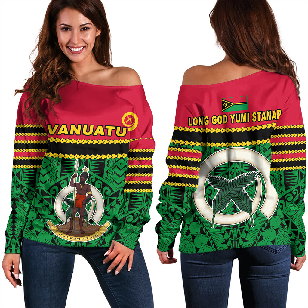 Vanuatu Off Shoulder Sweatshirt Melanesian Tribal Pattern