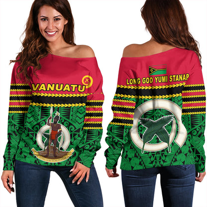 Vanuatu Off Shoulder Sweatshirt Melanesian Tribal Pattern