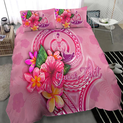Vanuatu Polynesian Custom Personalised Bedding Set - Floral With Seal Pink