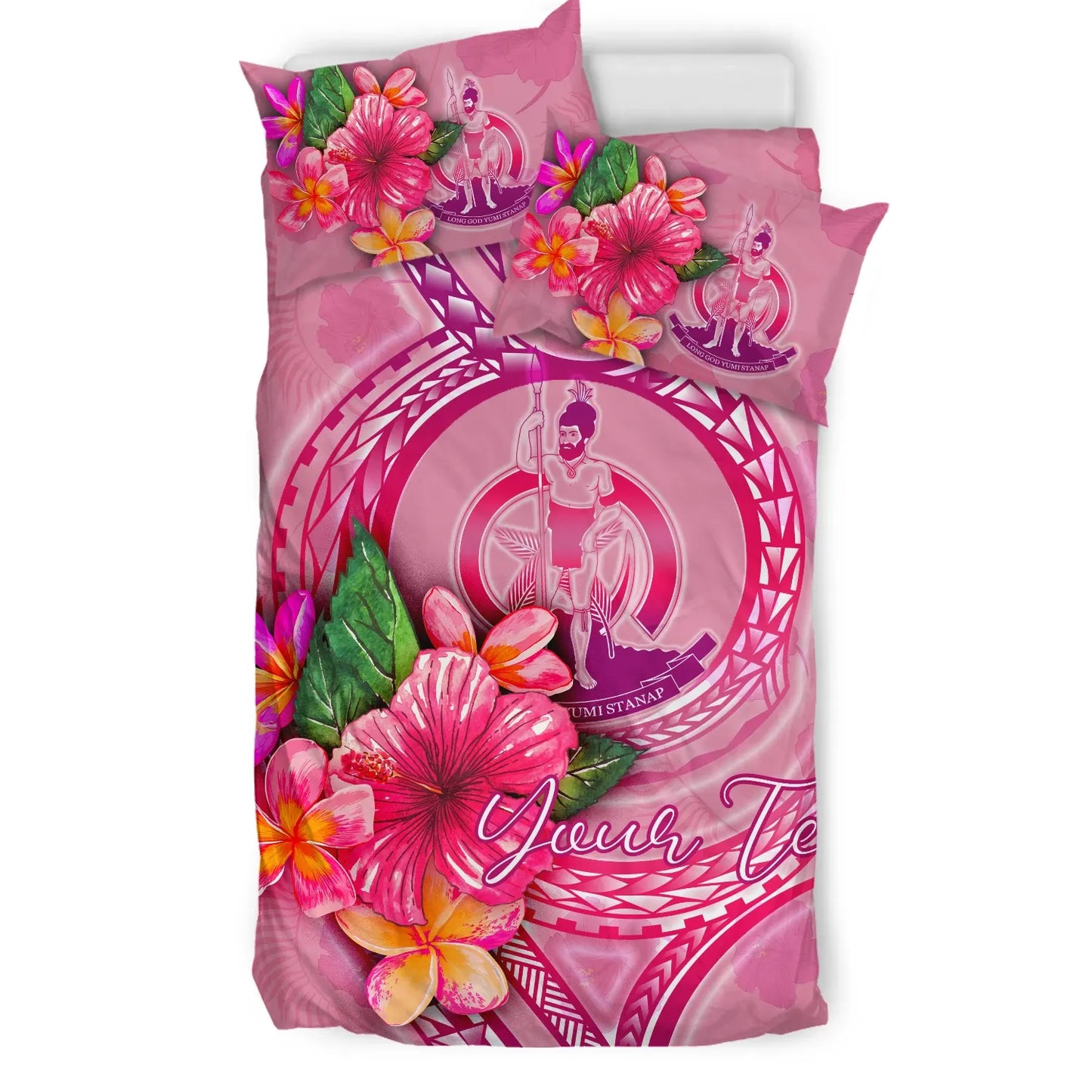 Vanuatu Polynesian Custom Personalised Bedding Set - Floral With Seal Pink