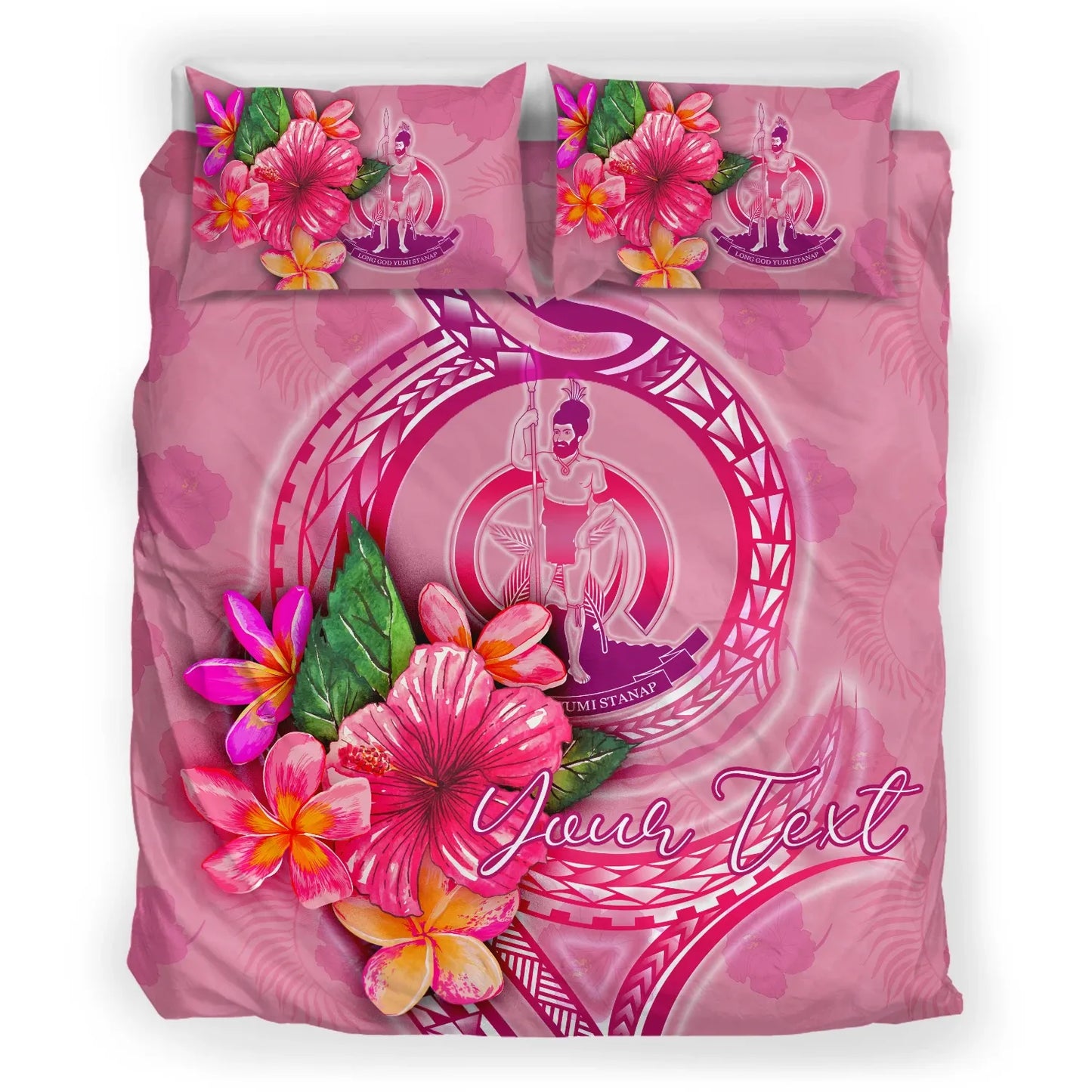 Vanuatu Polynesian Custom Personalised Bedding Set - Floral With Seal Pink