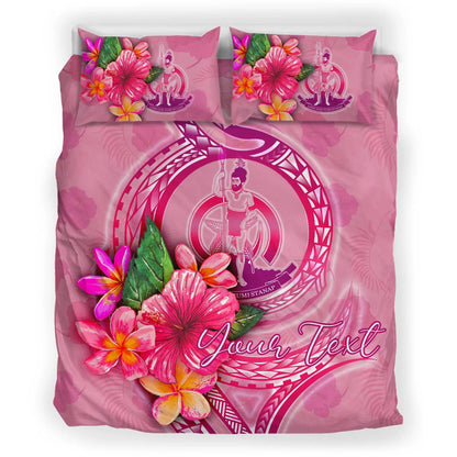 Vanuatu Polynesian Custom Personalised Bedding Set - Floral With Seal Pink